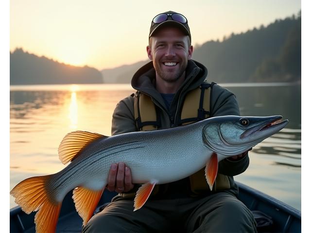 Angler mit grosser Hechtbeute