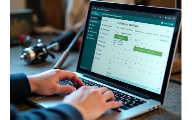 Laptop zeigt ein Online-Kalendersystem zur Terminbuchung für Angelservice