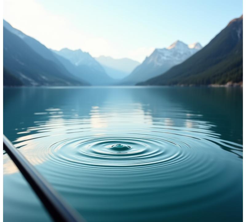 Panoramablick auf einen kristallklaren Schweizer Bergsee mit einer Angelrute, deren Schnur im Wasser verschwindet, symbolisiert die unsichtbare Verbindung.
